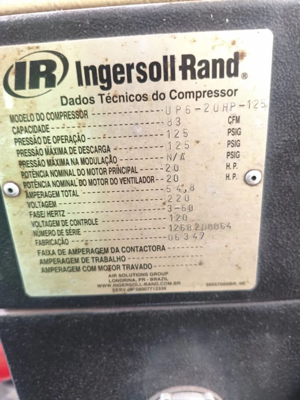 Compressor de Ar Parafuso 20HP Ingersoll Rand UP6  - Foto 3