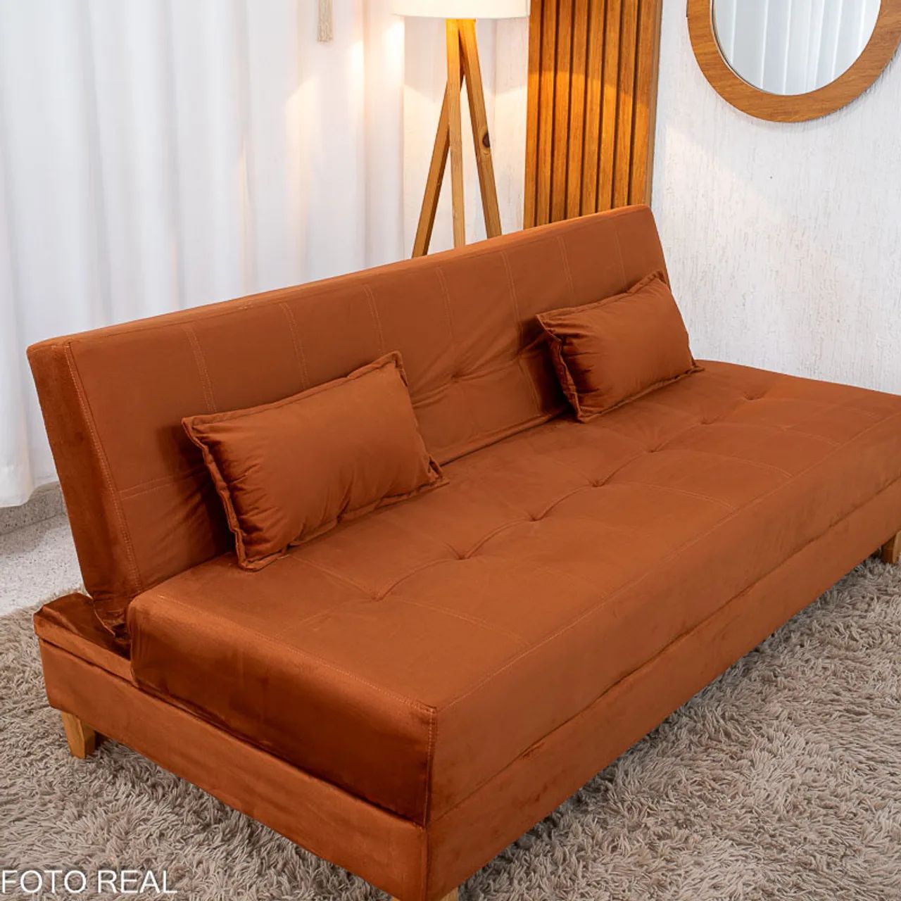 Sofá Cama Veneza Veludo Terracota Larg. 1.85m Entrega Rápida - Foto 4