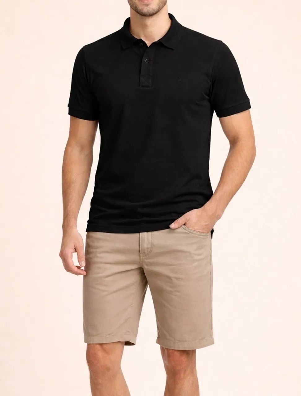 Kit Camisa Polo Preta e Bermuda Sarja