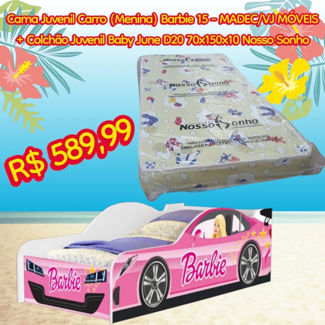 Cama Juvenil da Barbie (Cama+Colchão) - Entrega para todo RJ