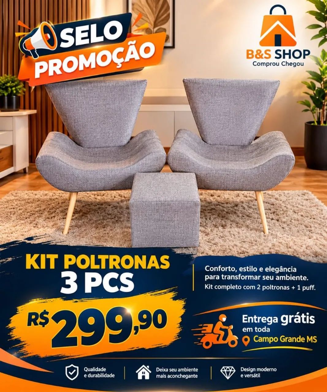 KIT POLTRONA SUEDE 3 PEÇAS  - Foto 5