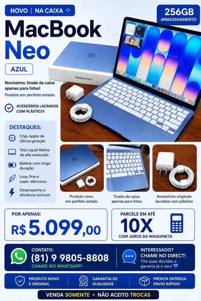 MacBook Neo 256GB Azul ? NOVO, NA CAIXA - Notebooks - Iputinga