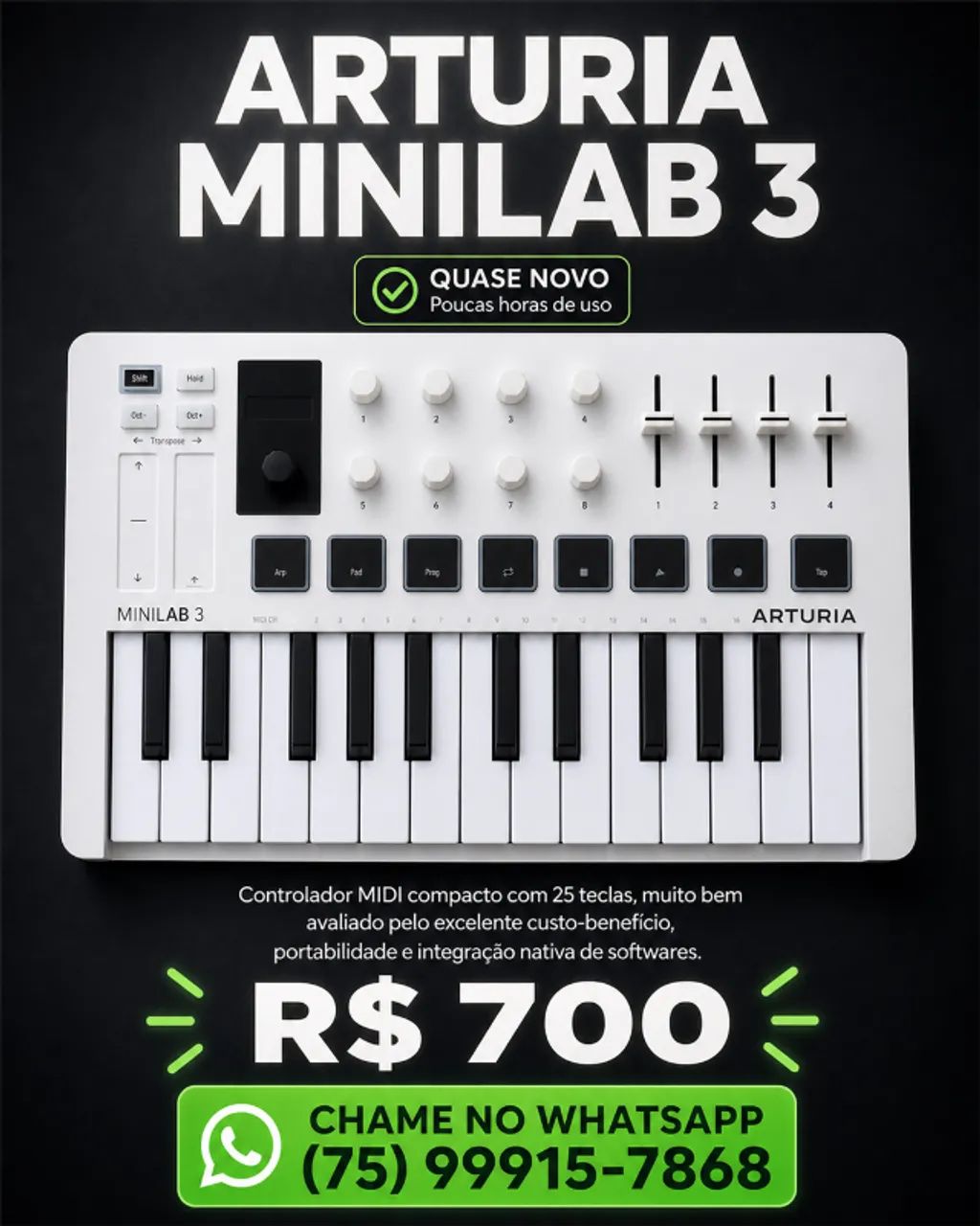 CONTROLADOR MINILAB 3 - Instrumentos musicais - Pampalona, Feira