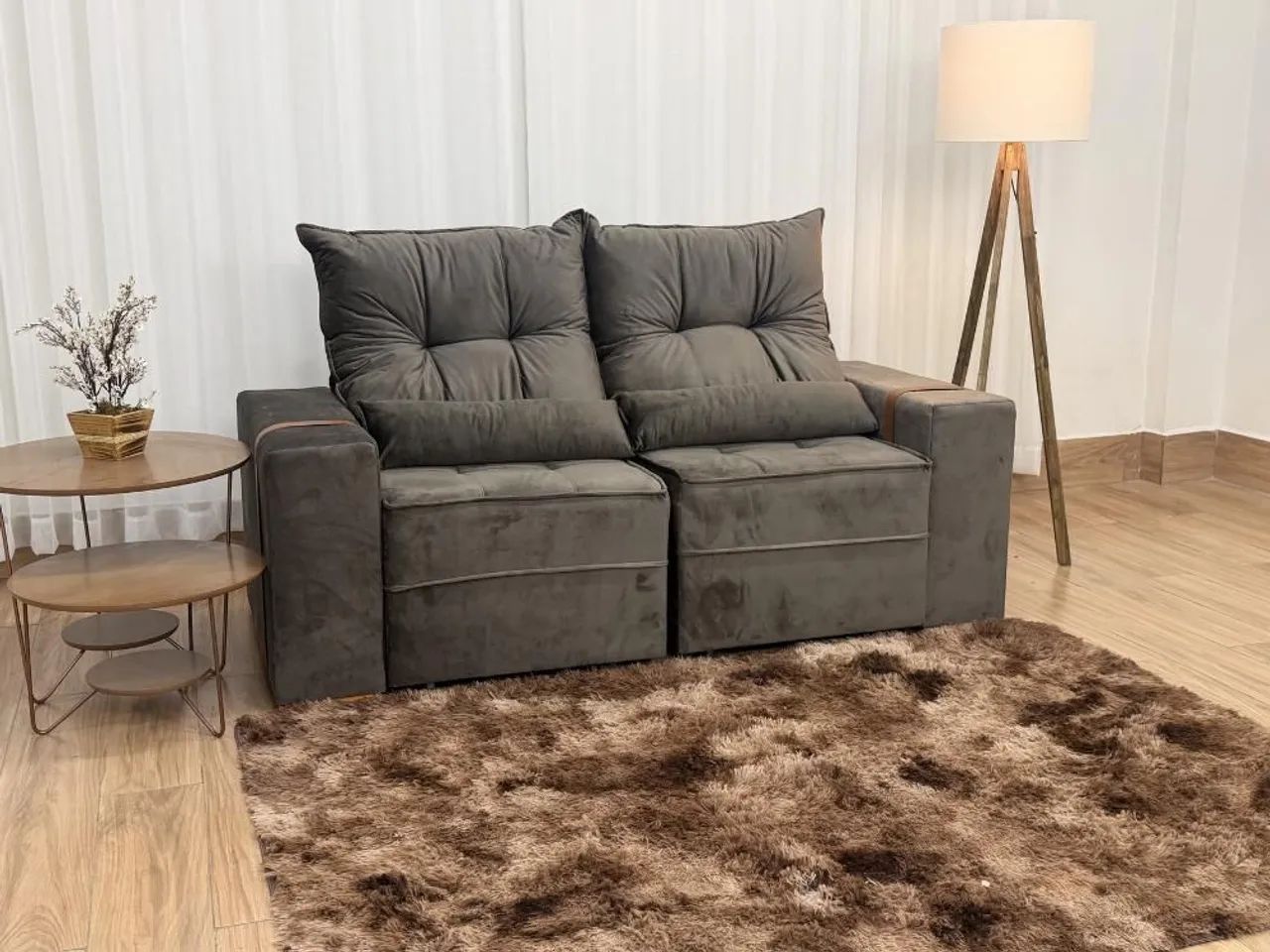 Sofá 2 Lugares Retrátil Reclinável 180cm Veludo Marrom - Foto 2