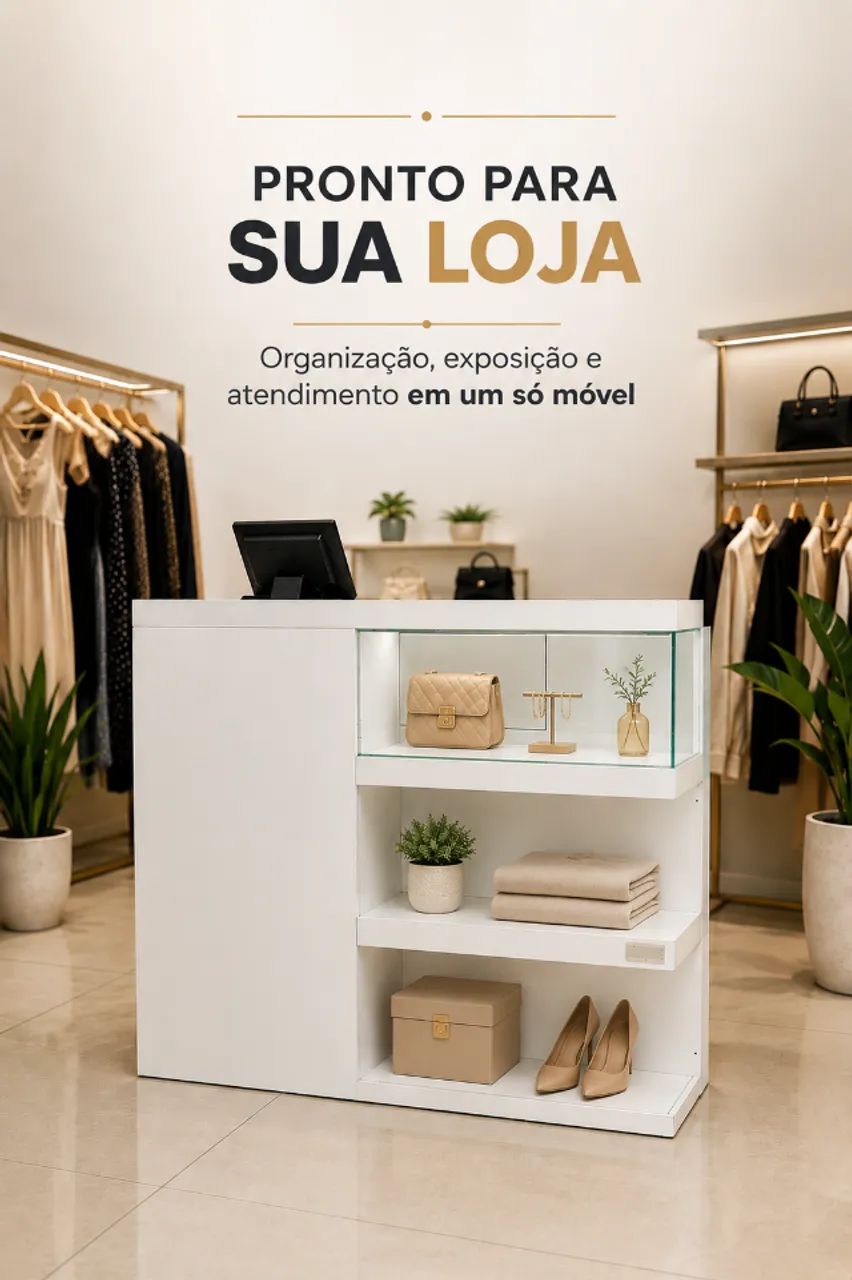 Balcão Caixa para Loja em MDF com Vitrine de Vidro - Foto 2