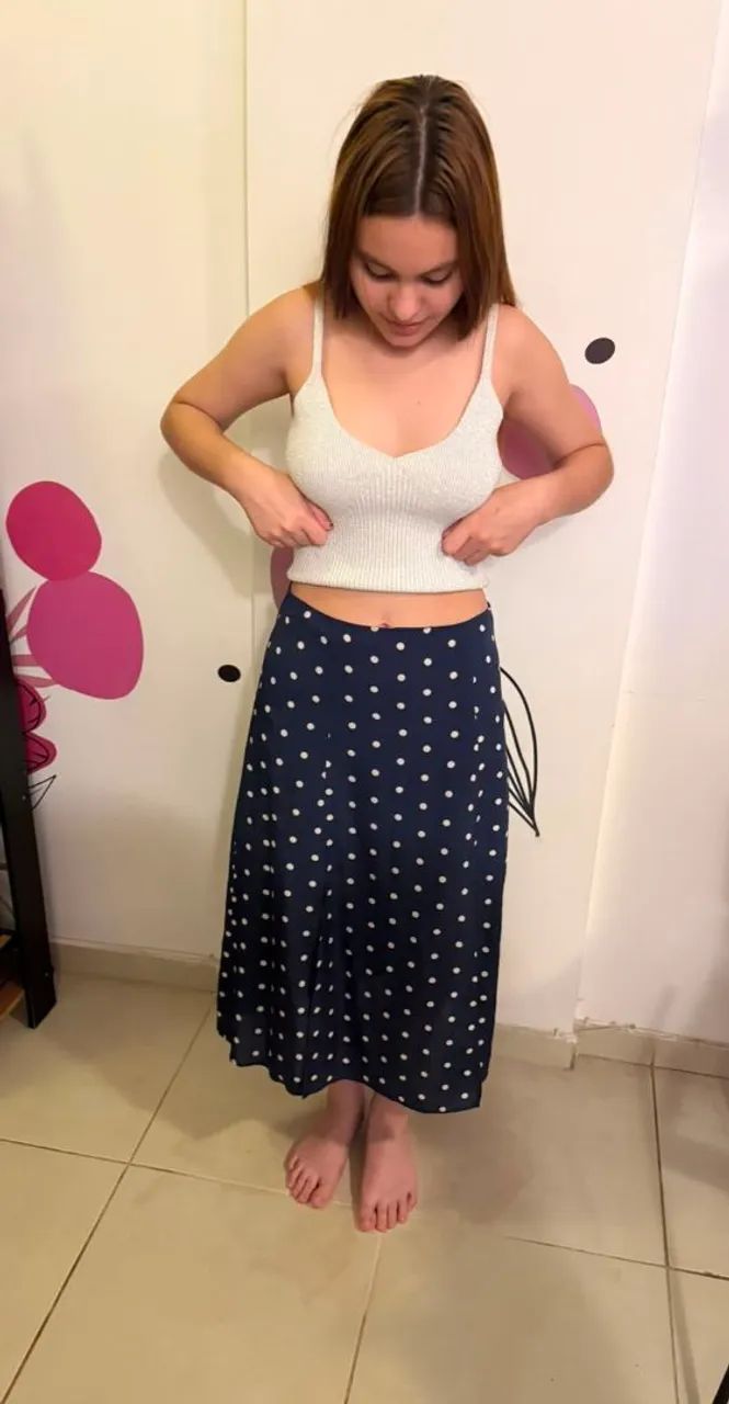 Saia Le Lis Blanc Azul com Bolinhas 38