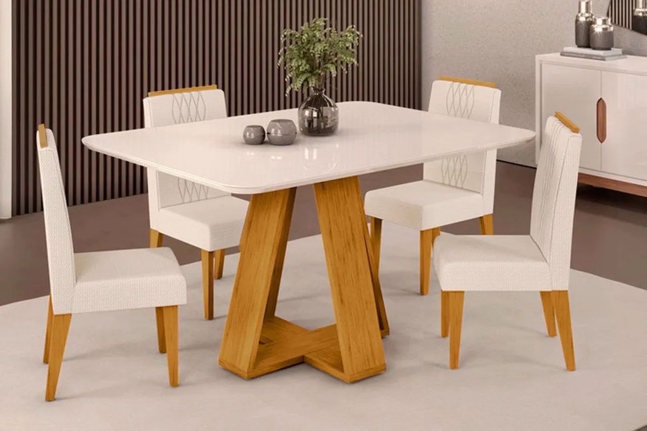 Mesa de Jantar - 4 cadeiras - Tampo de vidro -