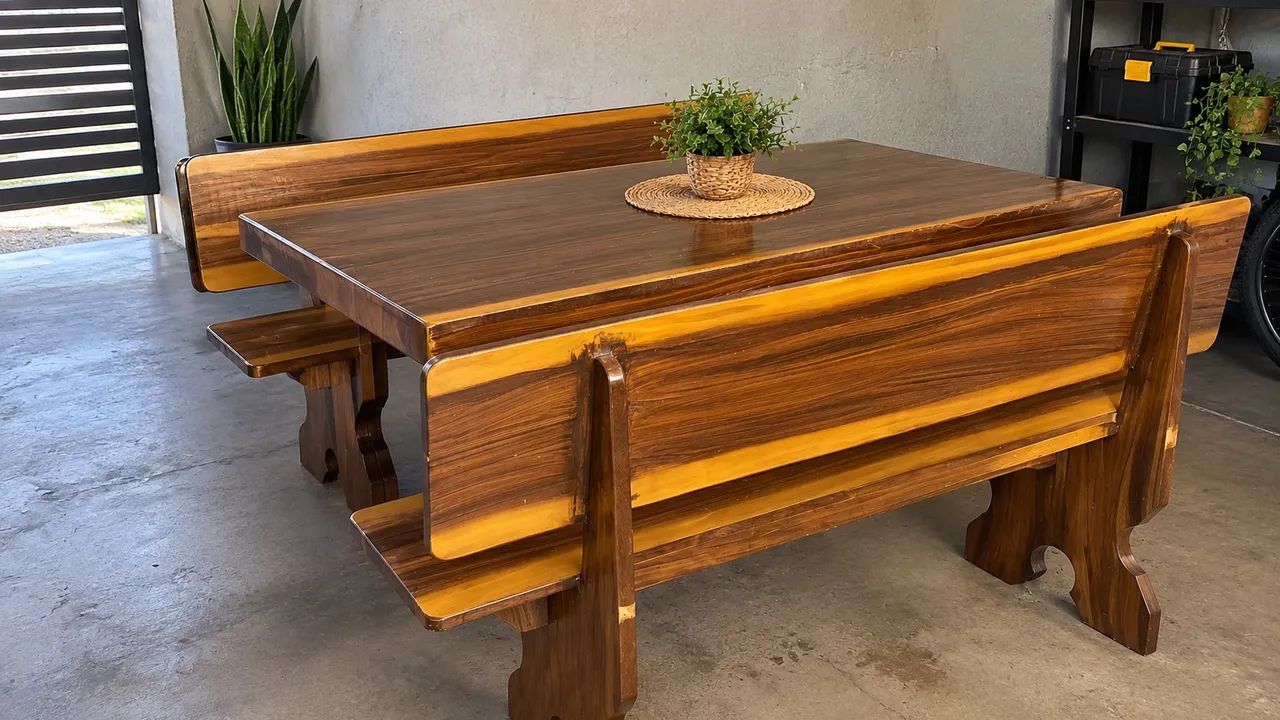 MESA DE ARDÓSIA AMADEIRADA