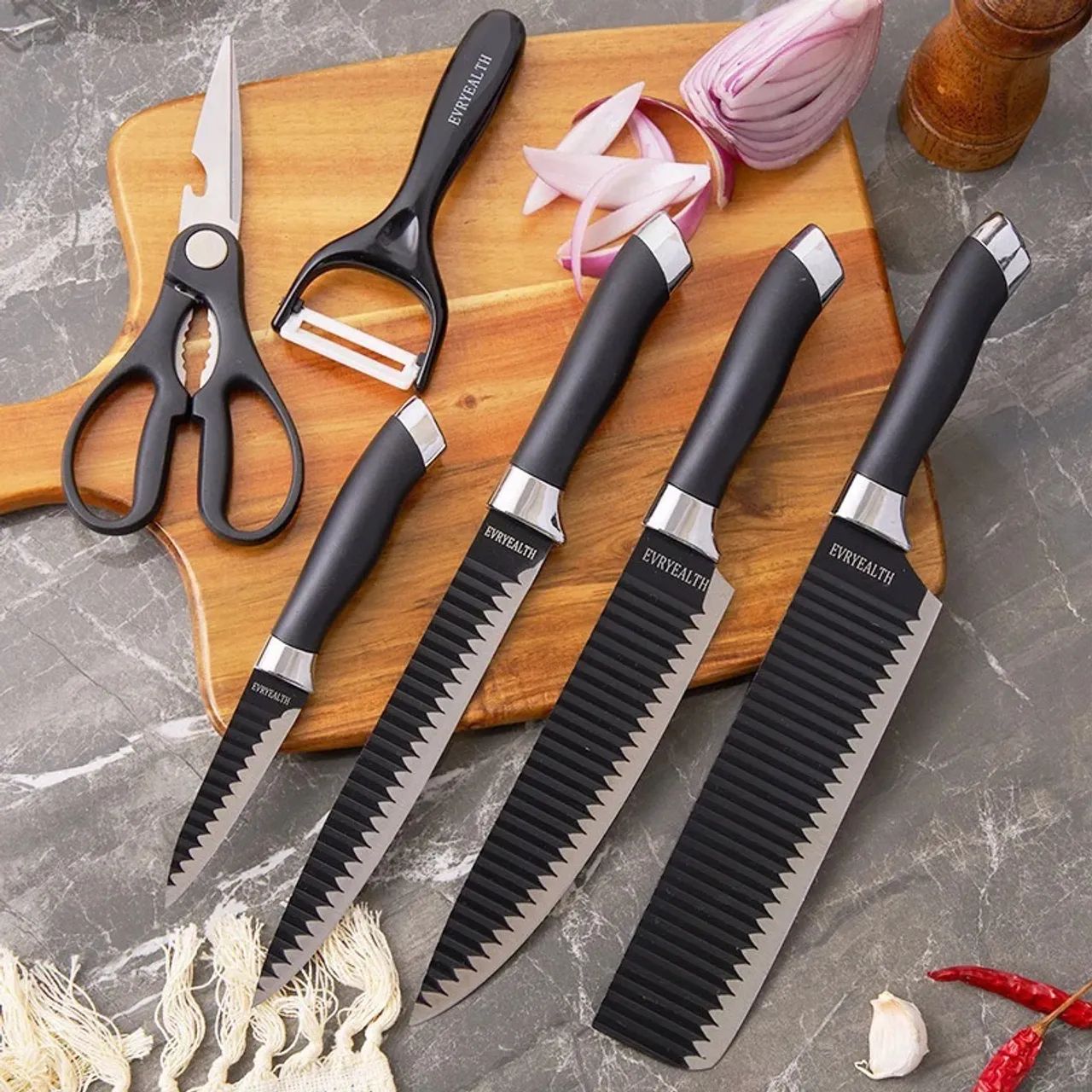 Kit Jogo De Facas Profissional 6 Peças Aço Inox Cozinha - Foto 5