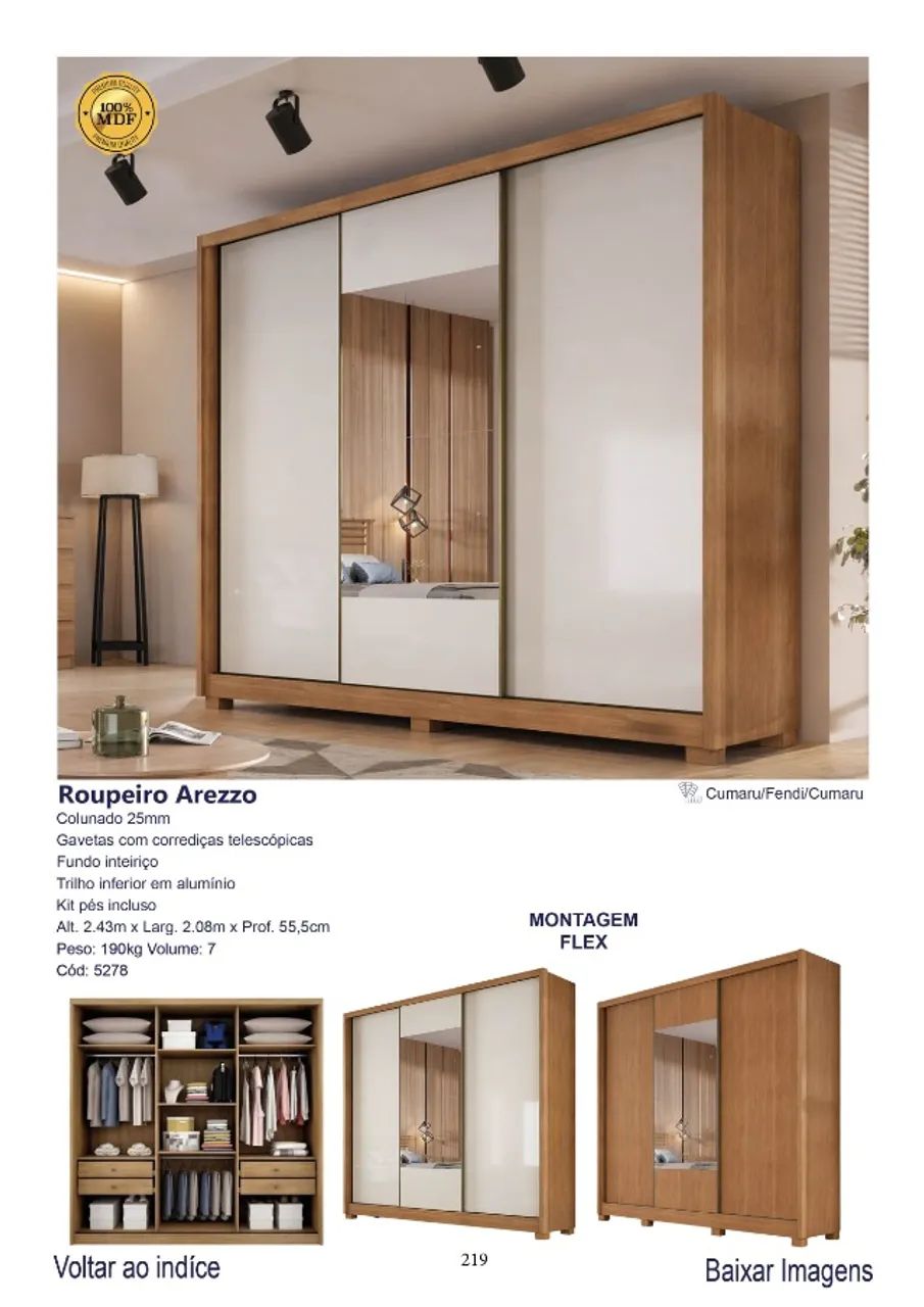 Roupeiro Arezzo c/espelho e pés