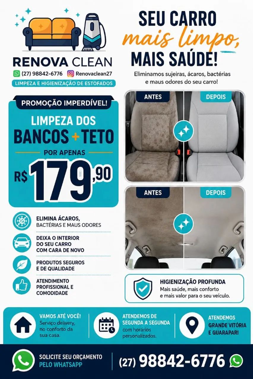 Limpeza e higienização de bancos automotivos 