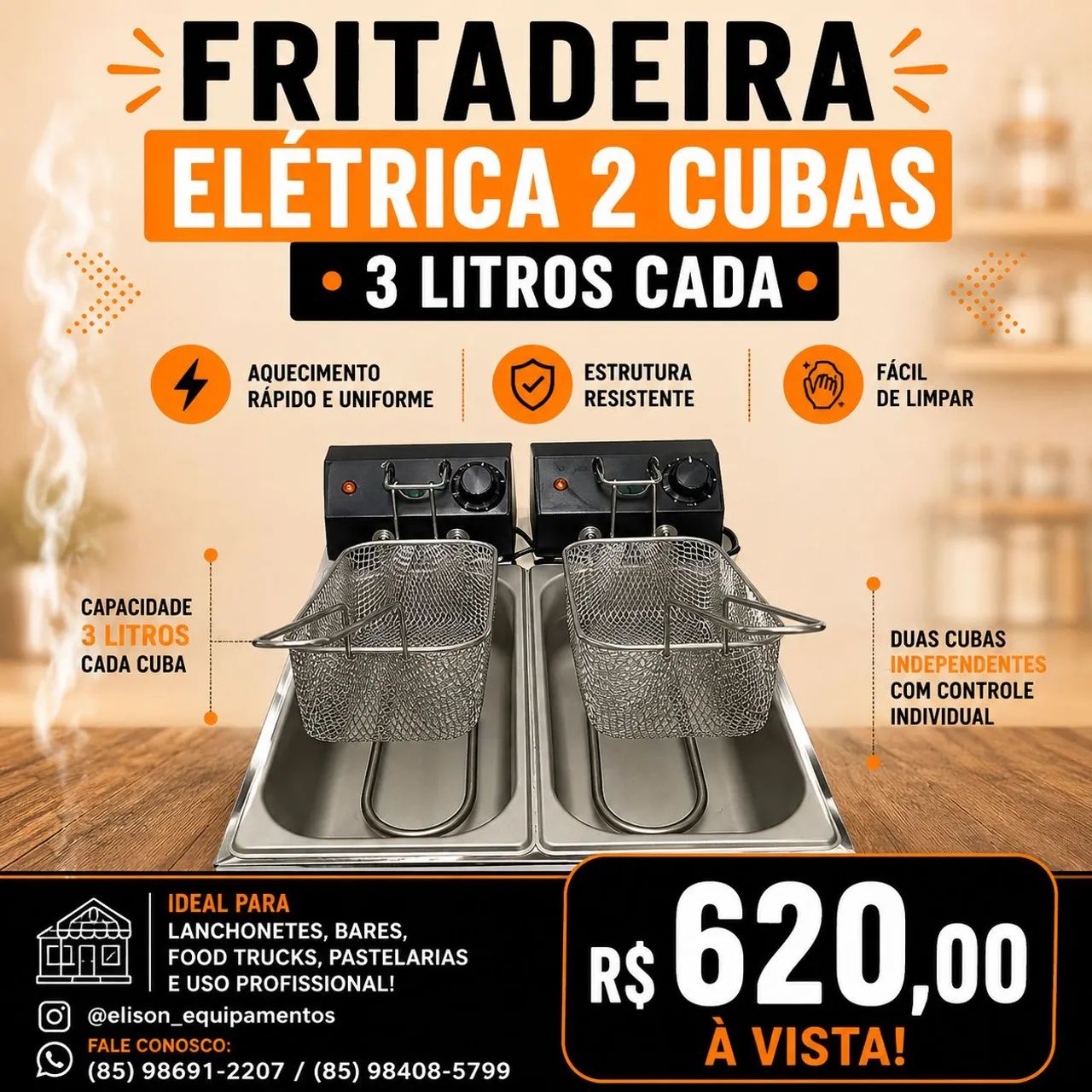 Fritadeira elétrica duas cubas 3 litros 
