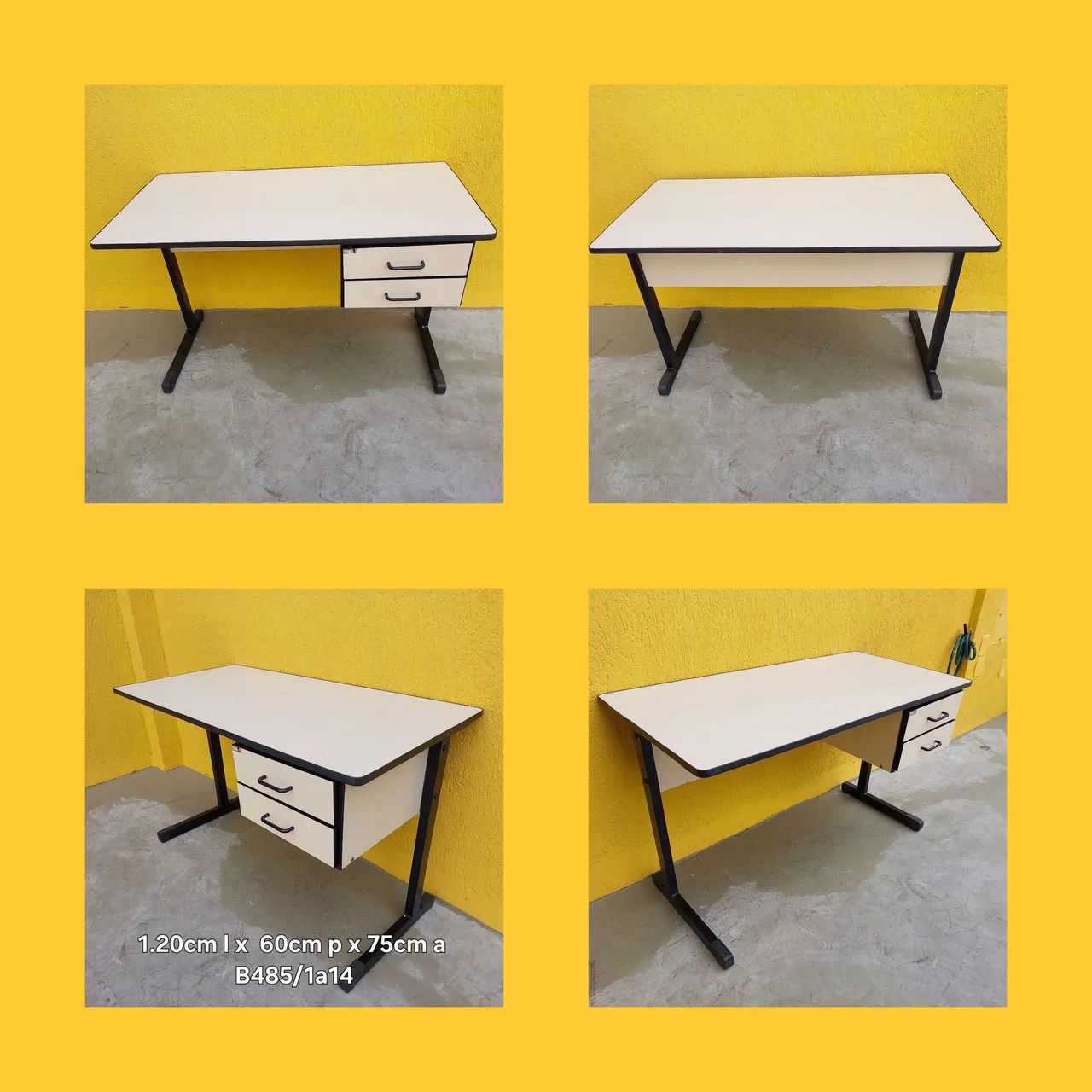 Mesa escritório com gavetas bege