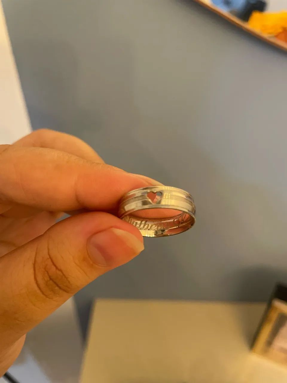 Anel com coração vazado de prata 950 - Foto 4