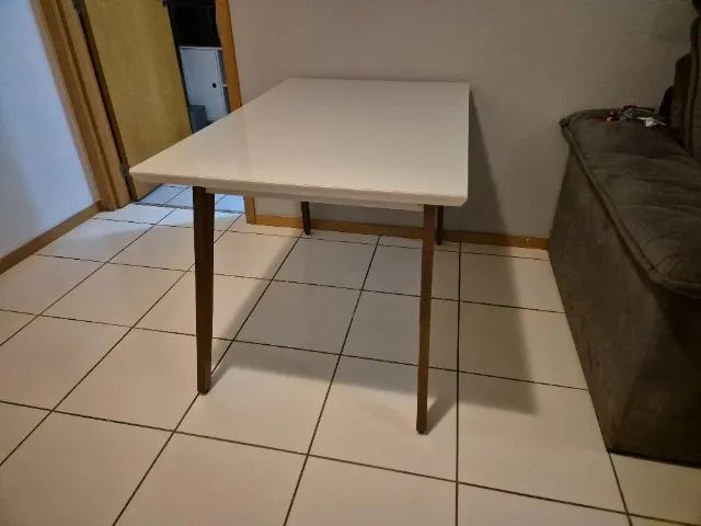 Mesa Atlântida Móveis Laca Off-White com Tampo de Vidro - Foto 3