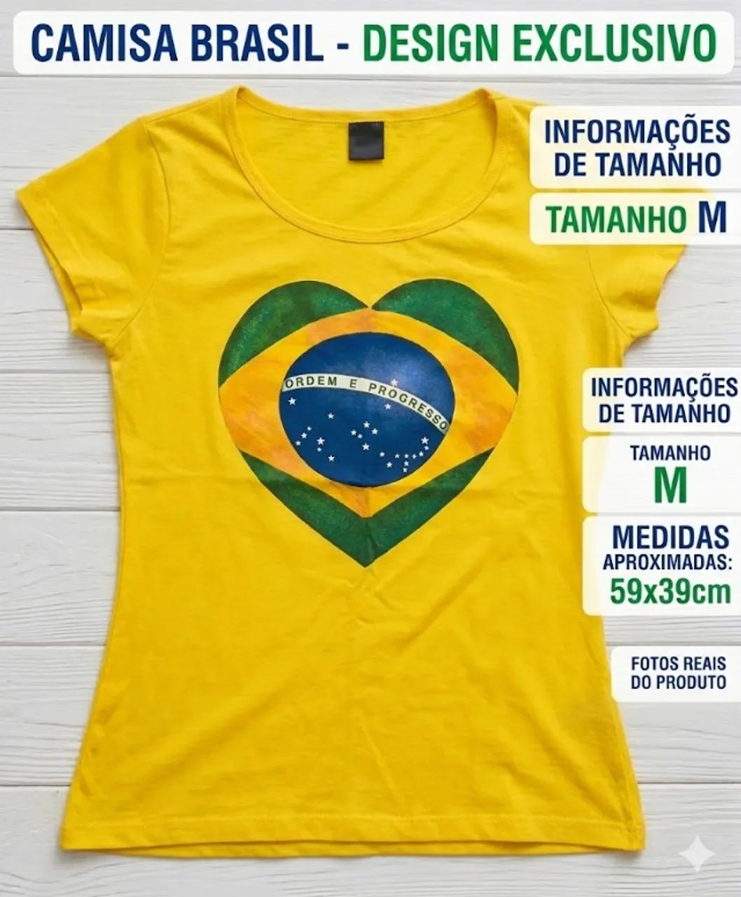 Camisa Brasil com Estampa de Coração