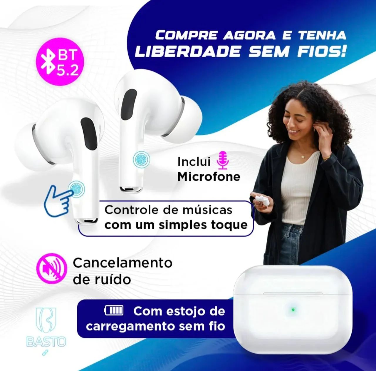 Fone bluetooth magnético 5.2 IOS Android  - Foto 2