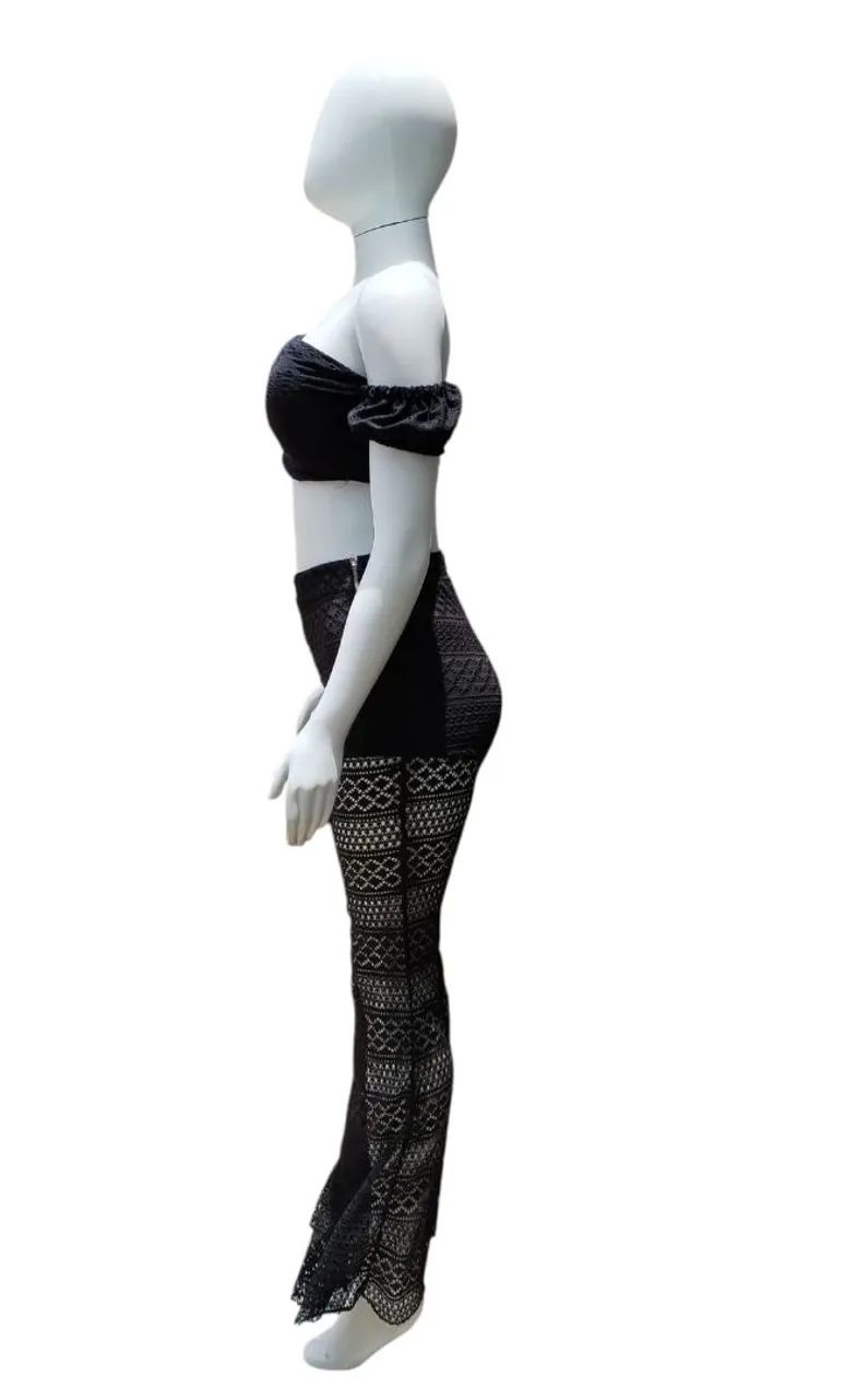 Conjunto Preto Cropped+ Calça Preta Renda P - Foto 5