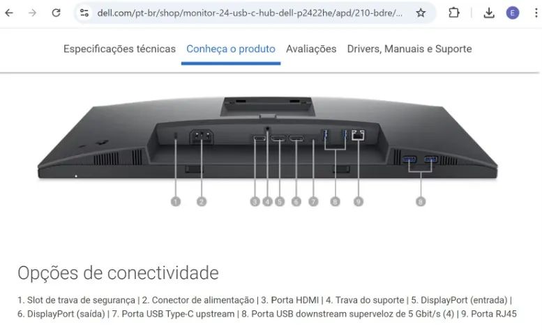 Monitor DELL P2422HE (hub) 23,8 polegadas - Foto 5