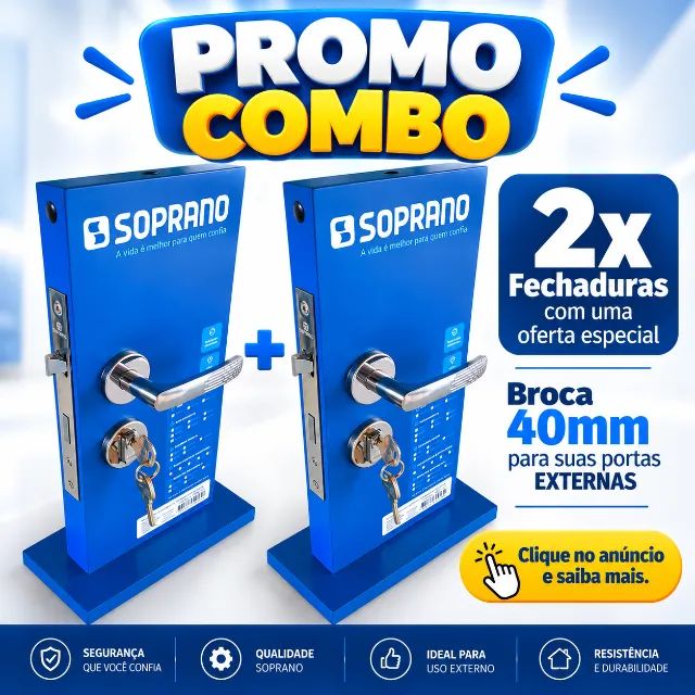 Promoção - 2x Fechaduras Externas Pali Way Soprano Cromadas Broca