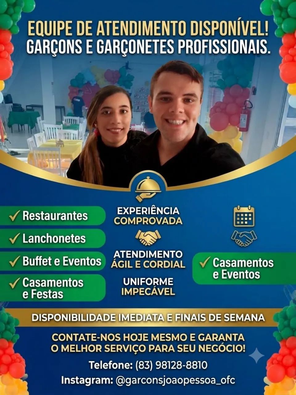 Garçons disponíveis para restaurantes, aniversários , casamentos etc 