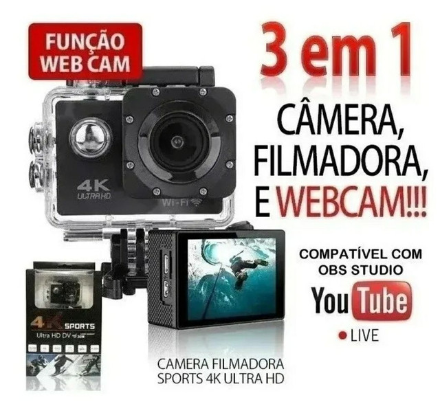 Câmera Filmadora Estilo Gopro Sports 4k Moto Bike Mergulho<br><br>