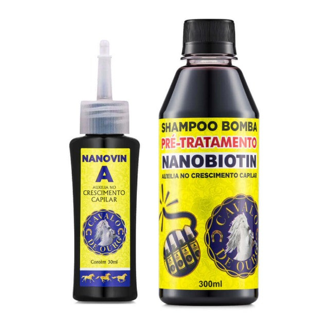Cresce cabelo Nanovin A Kit Cavalo de Ouro Shampoo e Toniico