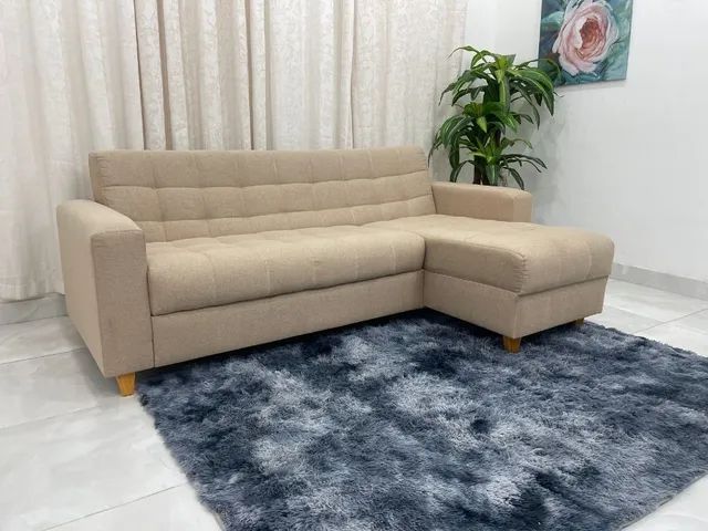 Sofá Living com Chaise Tecido Linho l8 - Foto 5