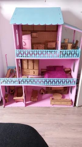 Casinha de Boneca Madeira MDF Brinquedo Criança Barbie Rosa + BRINDE
