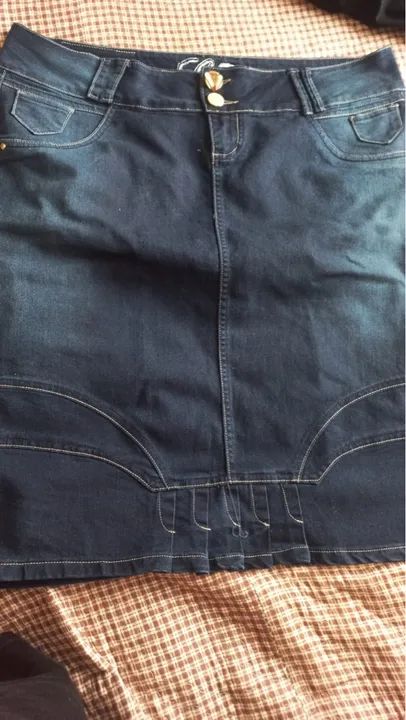 Saia  Jeans Plus size- Azul Escuro - Foto 4