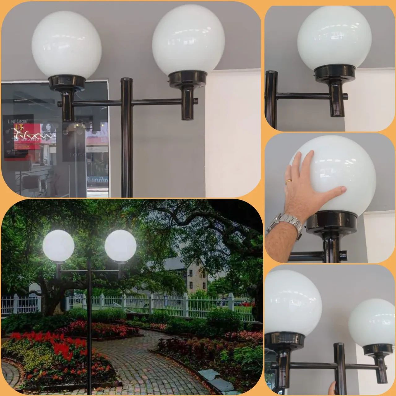 Poste de jardim duplo 2m  preto alumínio 
