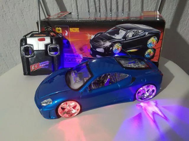 R$64.99 carrinho controle remoto azul acende luzes farol novo 0km