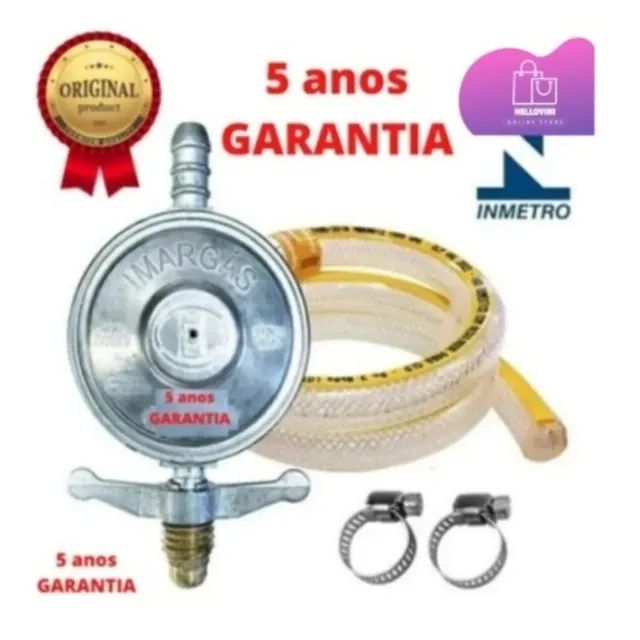 Kit Regulador Registro de Gás Original Inmetro  com 1 Mangueira de 1,25m  e 2 Abraçadeiras