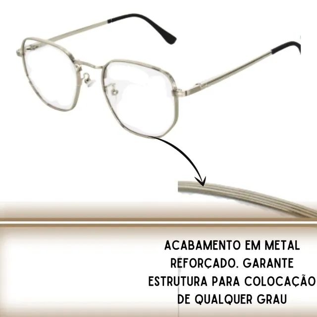 Óculos Armação Hexagonal Para Grau Unissex Clássica - Foto 5