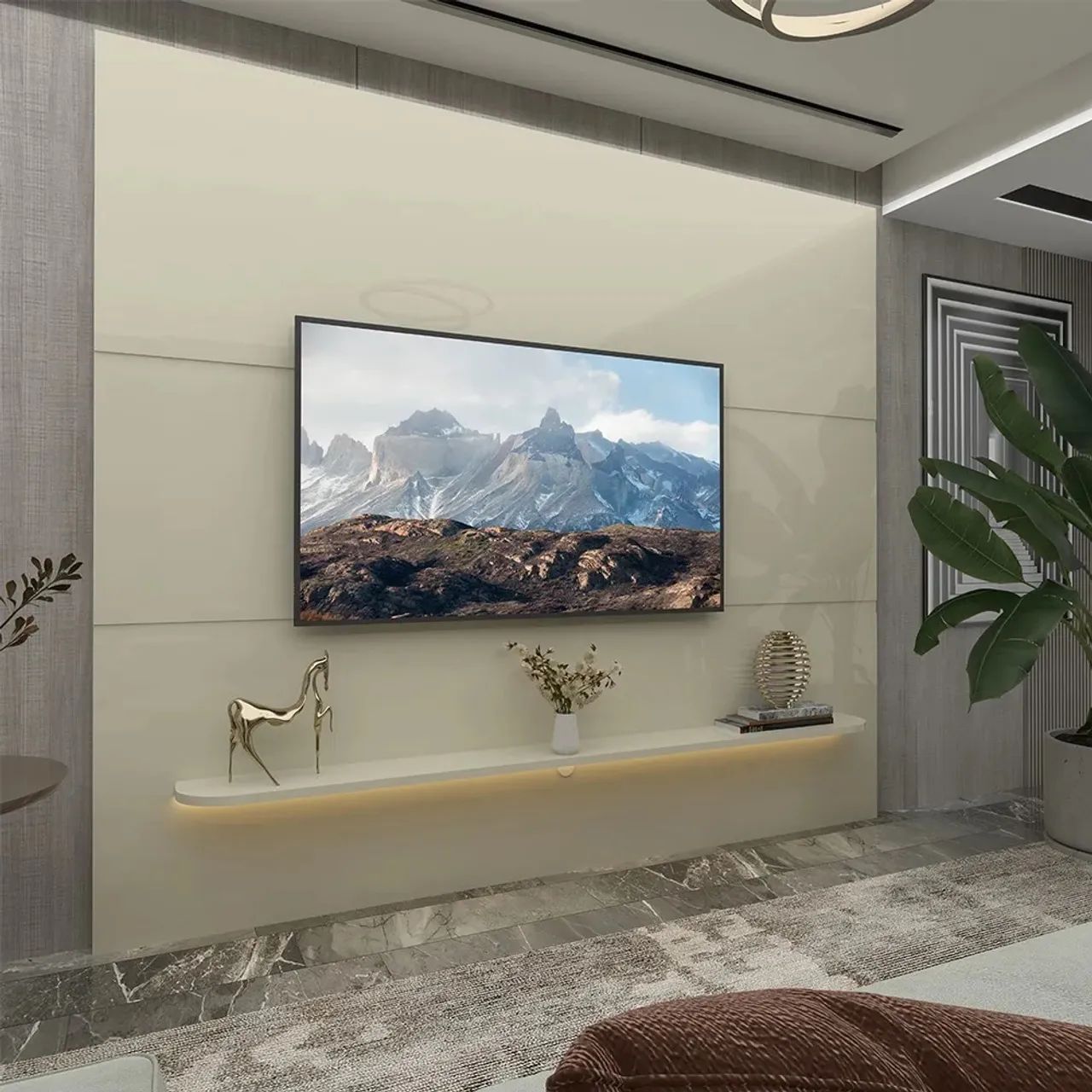 Painel  de TV Moderno com Prateleira e Led tt64