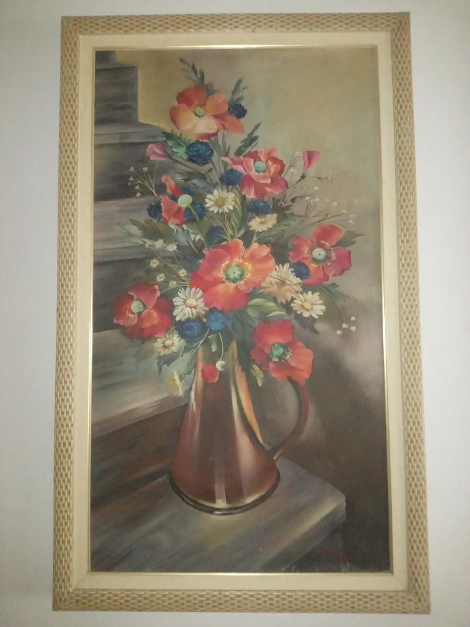 Quadro antigo vaso de flores oleo sobre tela - Foto 2