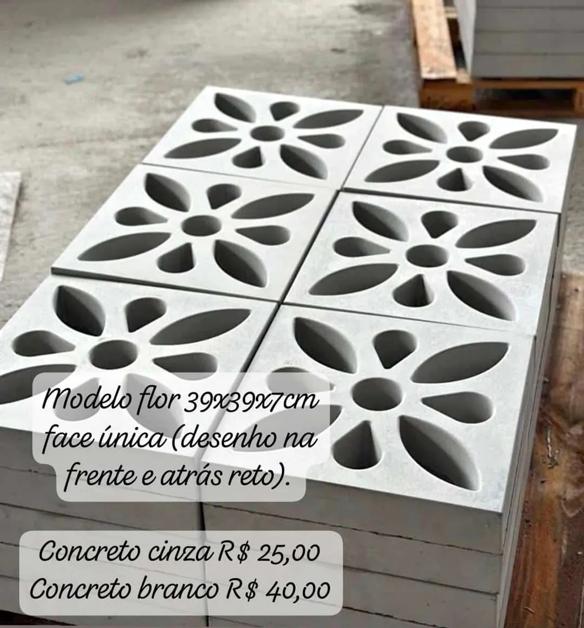 Blocos vazados flor 39x39cm - Concreto Cinza e Branco