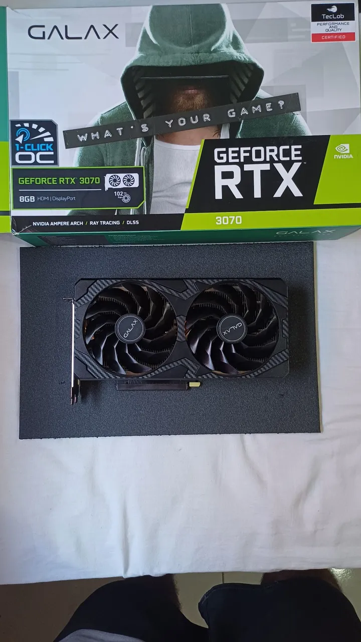 Placa de vídeo NVIDIA RTX 3070 Galaxy 1-Click OC, com caixa, sem defeitos.