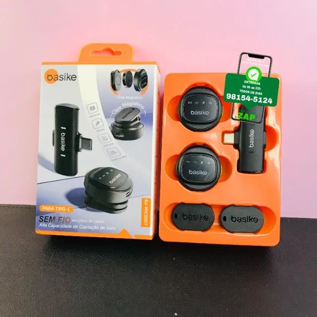 Microfone de Lapela Sem Fio Tipo C - BASIKE - Ba-MIC0007