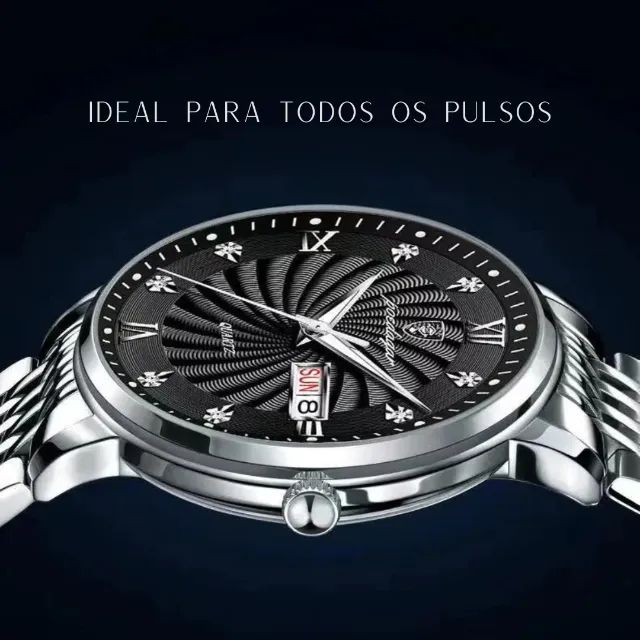 Relógio de Pulso Masculino Clássico  Mostrador Preto e Pulseira Aço Inox - Foto 3