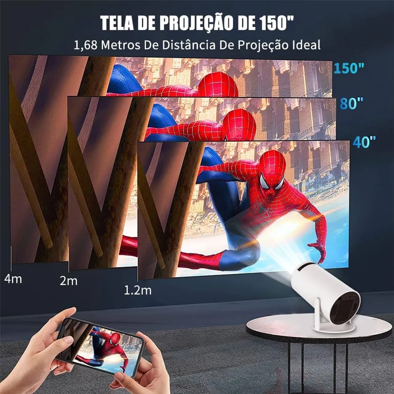 Projetor Portátil com Tela de Projeção 150"