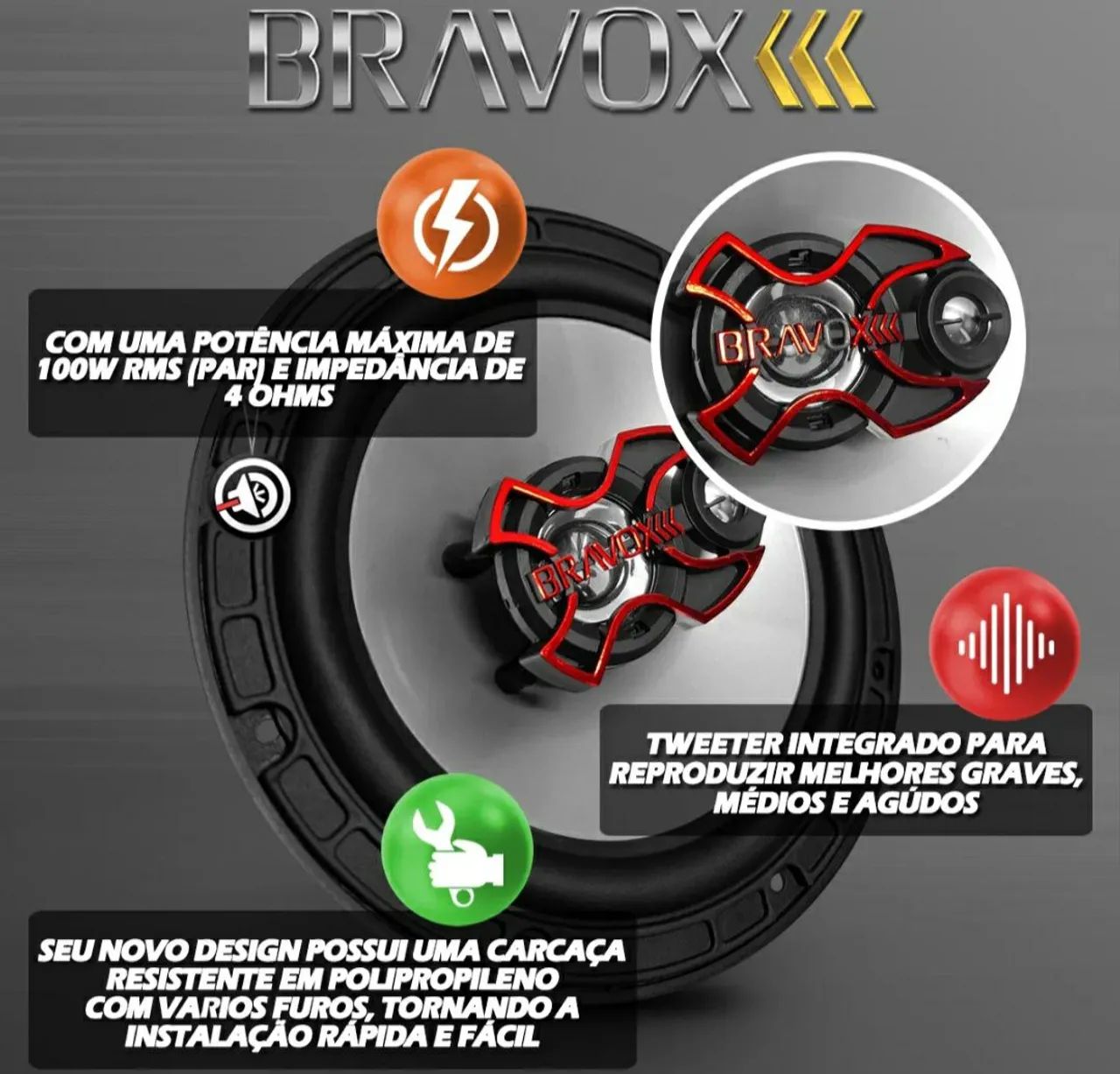 Par Alto Auto Falantes Bravox B3x60x + 6 Polegadas 50w cada - Foto 4