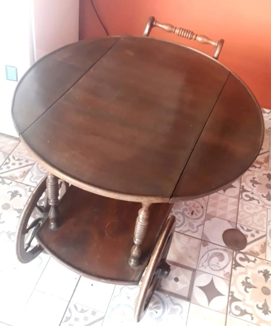Carrinho de chá estilo inglês, de madeira antiga, relíquia - Foto 4