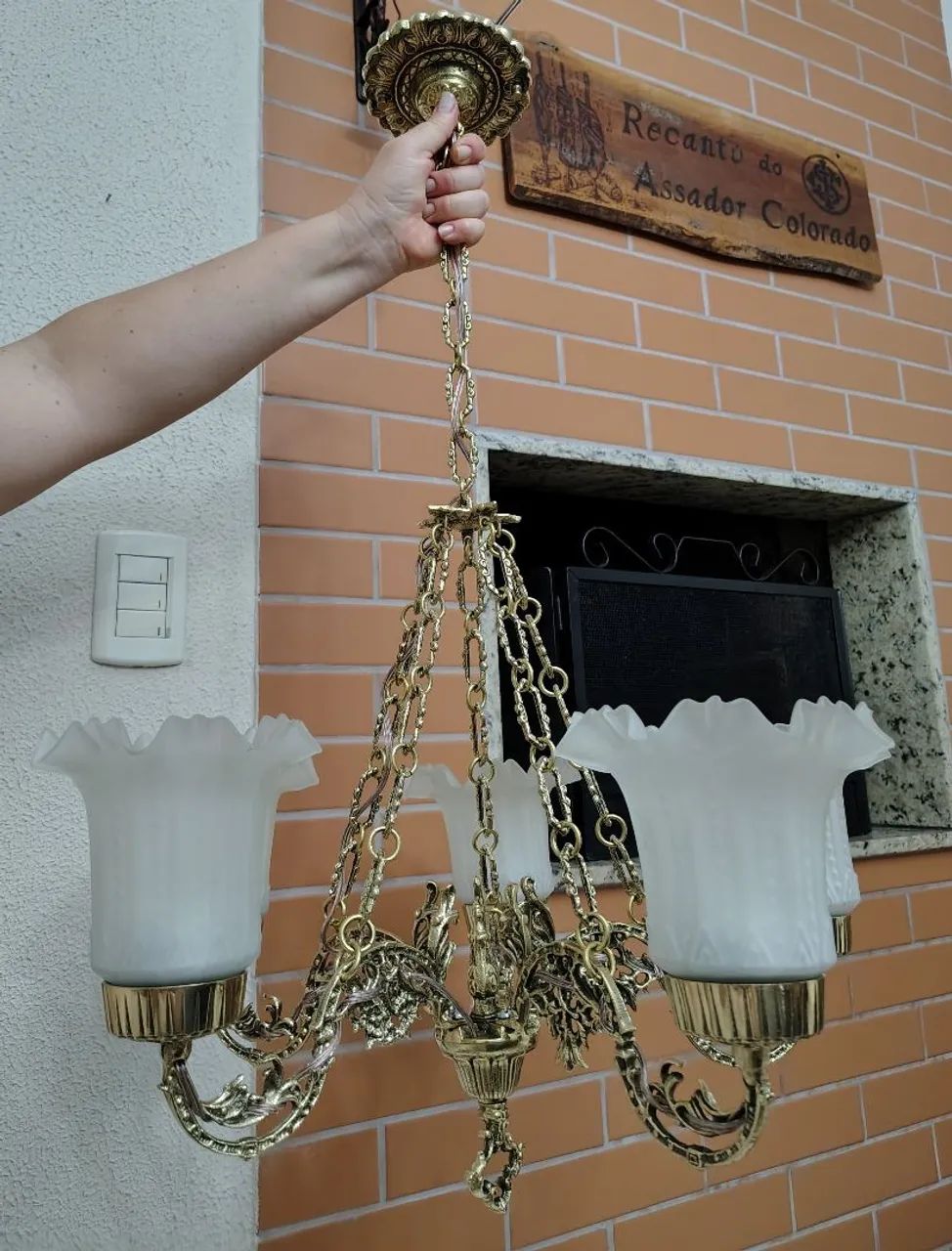 Lustre antigo em bronze maciço para cinco lâmpadas - Foto 4