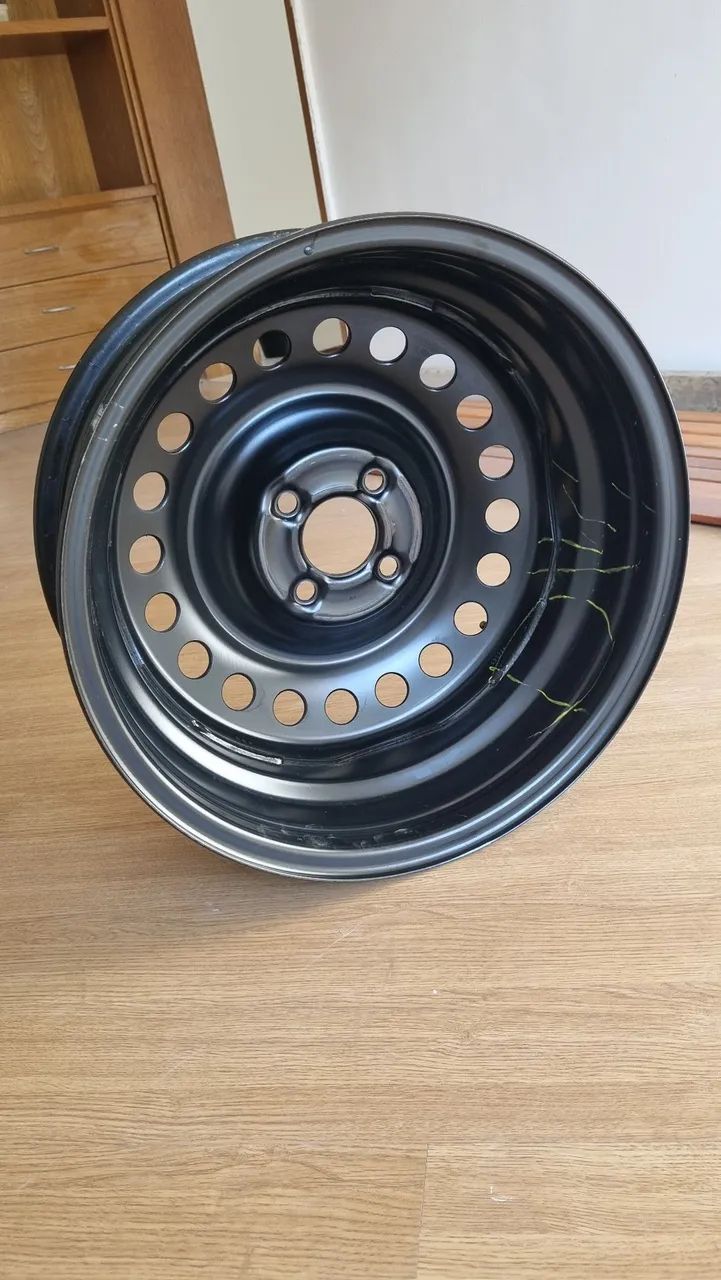 JOGO RODAS DE FERRO ARO 16, FURAÇÃO 4X100 ORIGINAL NISSAN, COM AS CALOTAS. - Foto 3