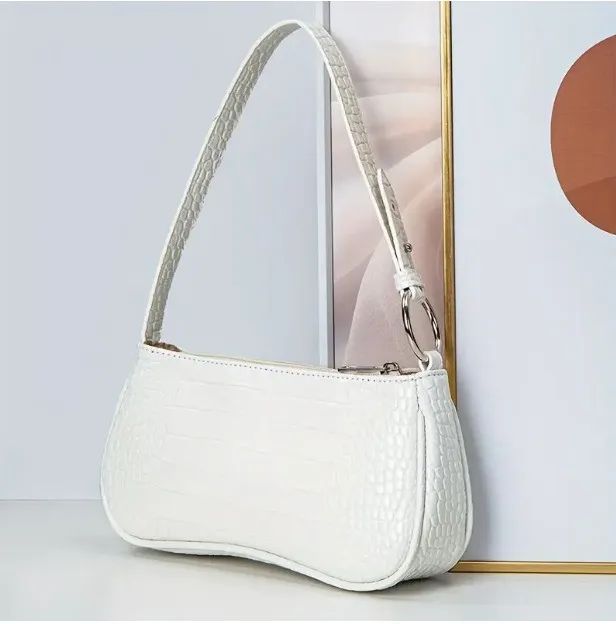 CAMAROTE Bolsa de ombro com padrão de crocodilo minimalista,baguete moderna - Foto 2