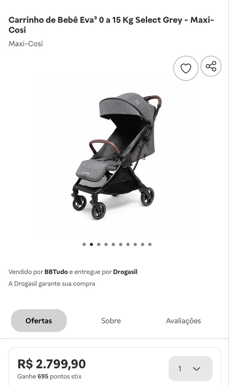 carrinho de bebe da marca Maxi Cosi Eva 3 alumínio  - Foto 5