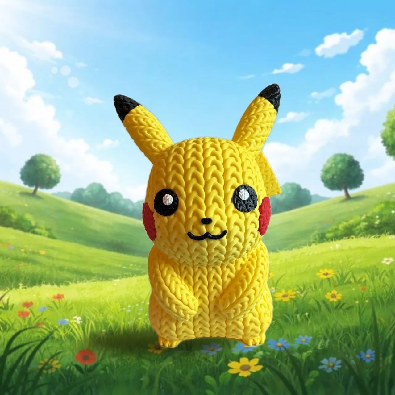 Boneco Pikachu 3D 22cm - estilo crochê 