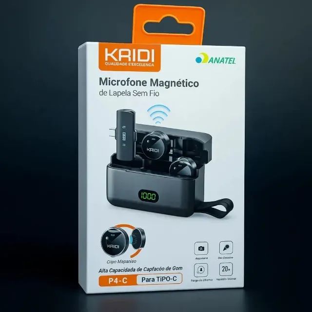 Microfone Lapela Magnético Alta Qualidade Kaidi Redução Ruído Iphone Android Tipo C P4-C - Foto 3