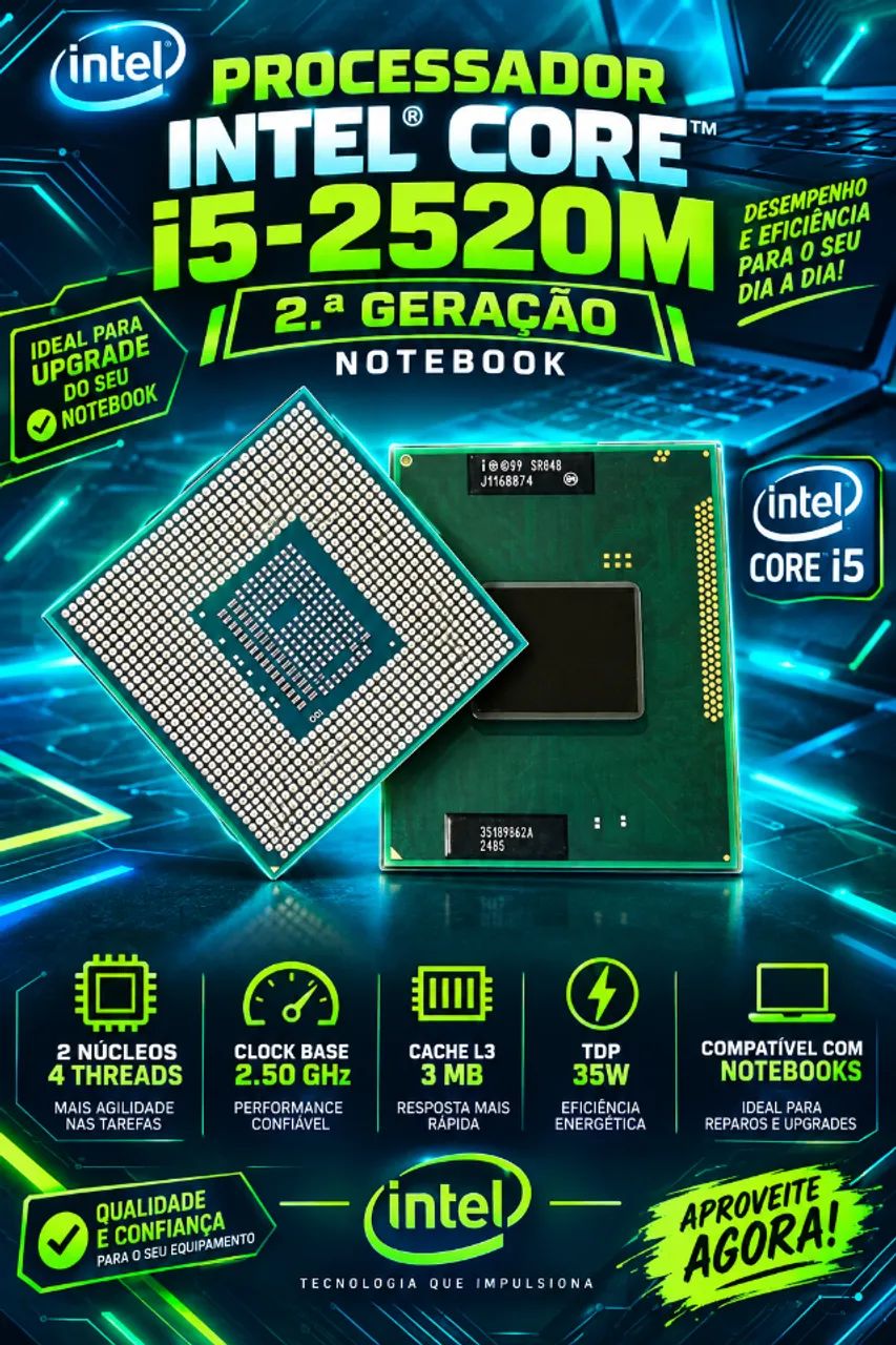 Processador INTEL Core i5 2520M 2 Geração Notebook 2 Núcleos 4 Threads